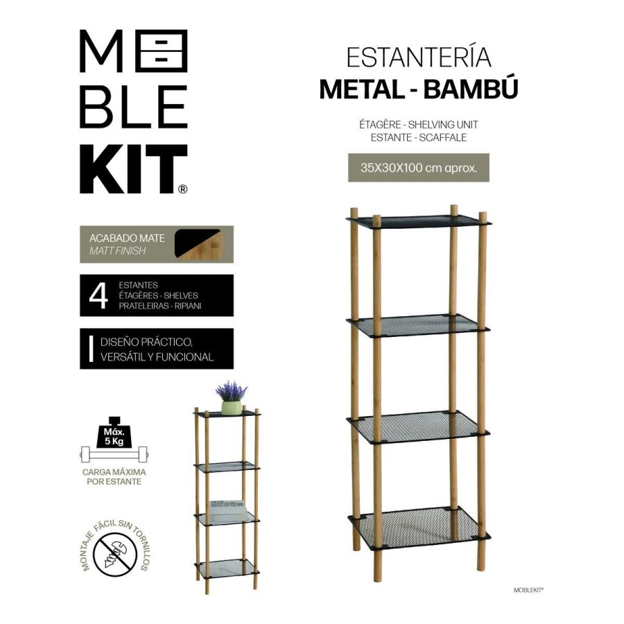 Hylder MobleKit Metal Bambus 35 x 30 x 100 cm (4 enheder) #5