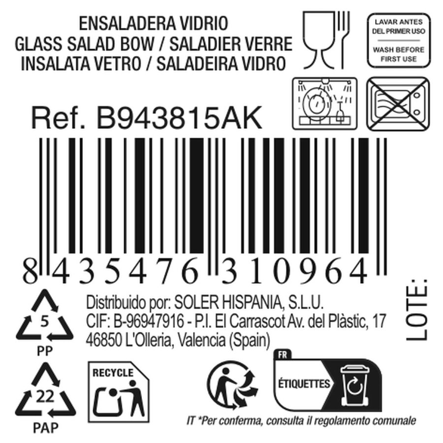 Salatskl La Mediterrnea Diamond Gennemsigtig Glas  22 cm (6 enheder) #3