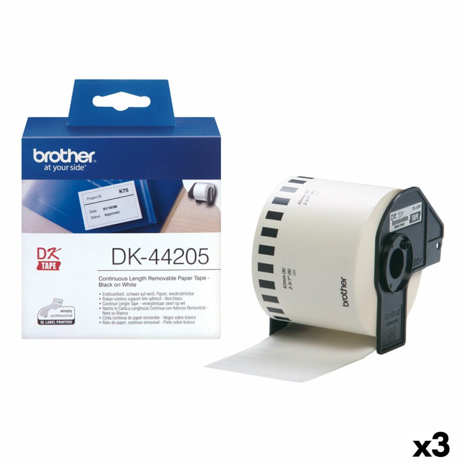 Printer labels Brother DK-44205 62 mm x 30,48 m Sort/Hvid (3 enheder) #1
