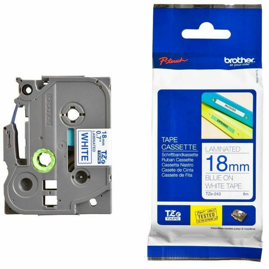 Lamineret tape til m�rkningsmaskiner Brother TZE-243 Hvid 18mm #1