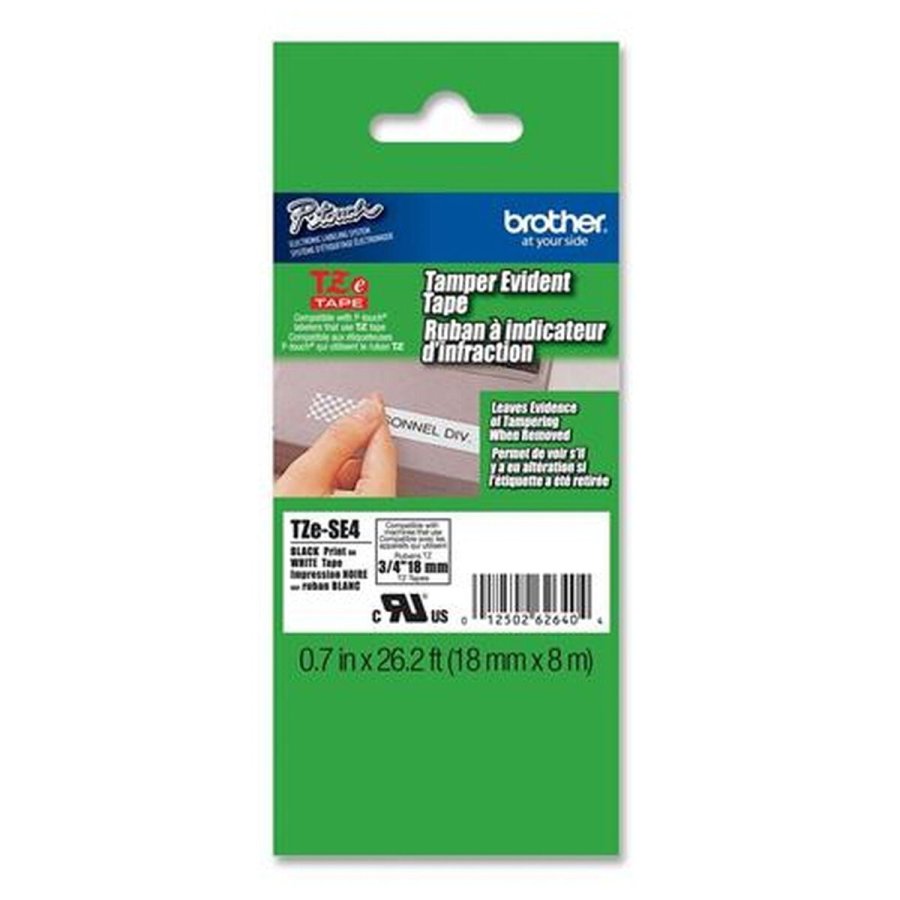 Lamineret tape til m�rkningsmaskiner Brother TZE-SE4 Sort/Hvid 18mm Sikkerhedstape #1