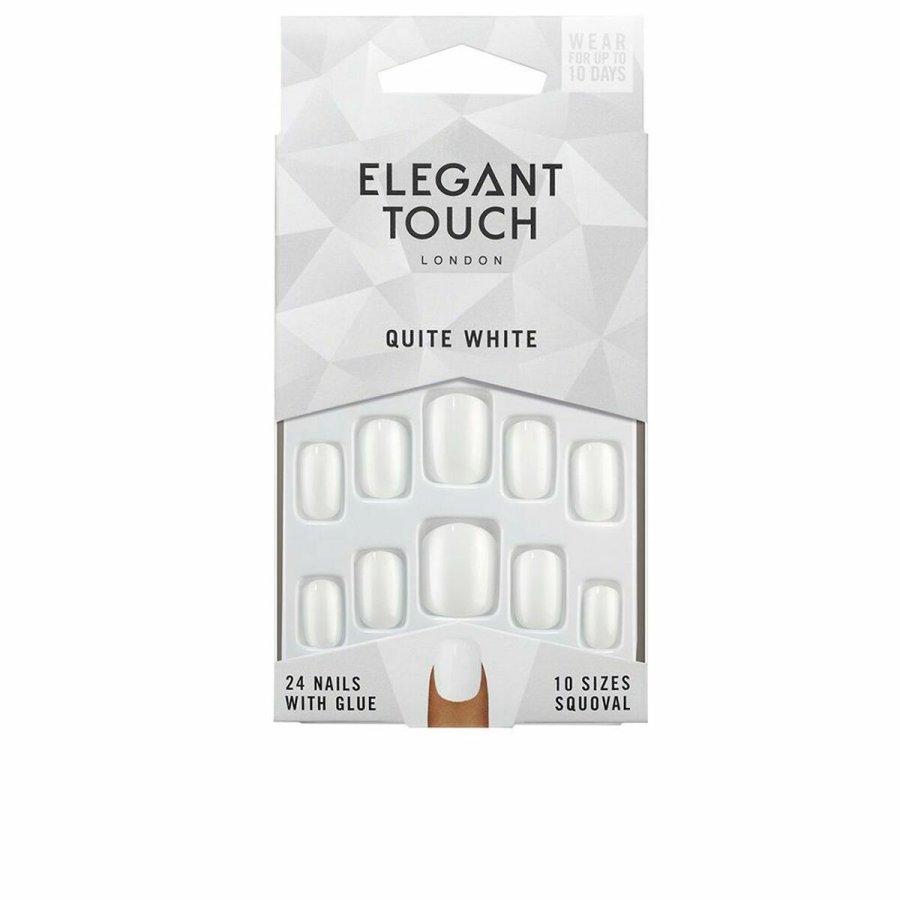 Falske negle Elegant Touch Polished Colour Afrundet Quite White 24 Dele (48 uds) #1