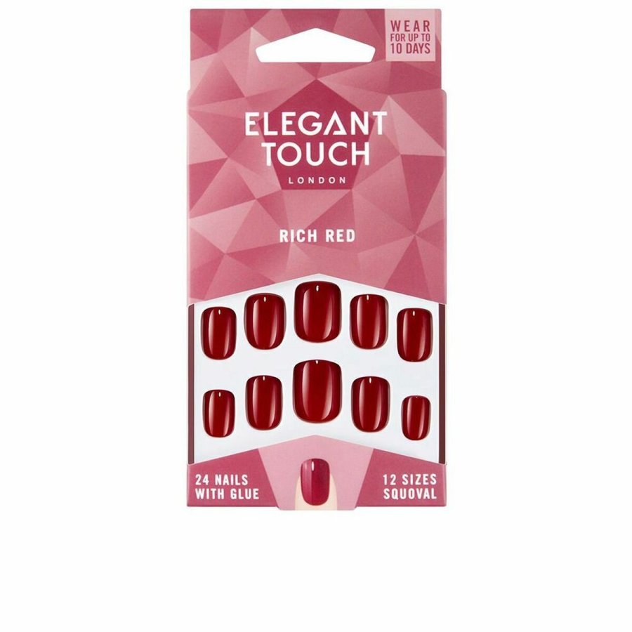 False Nails Elegant Touch Polished Colour Afrundet Rich Red (24 uds) #1