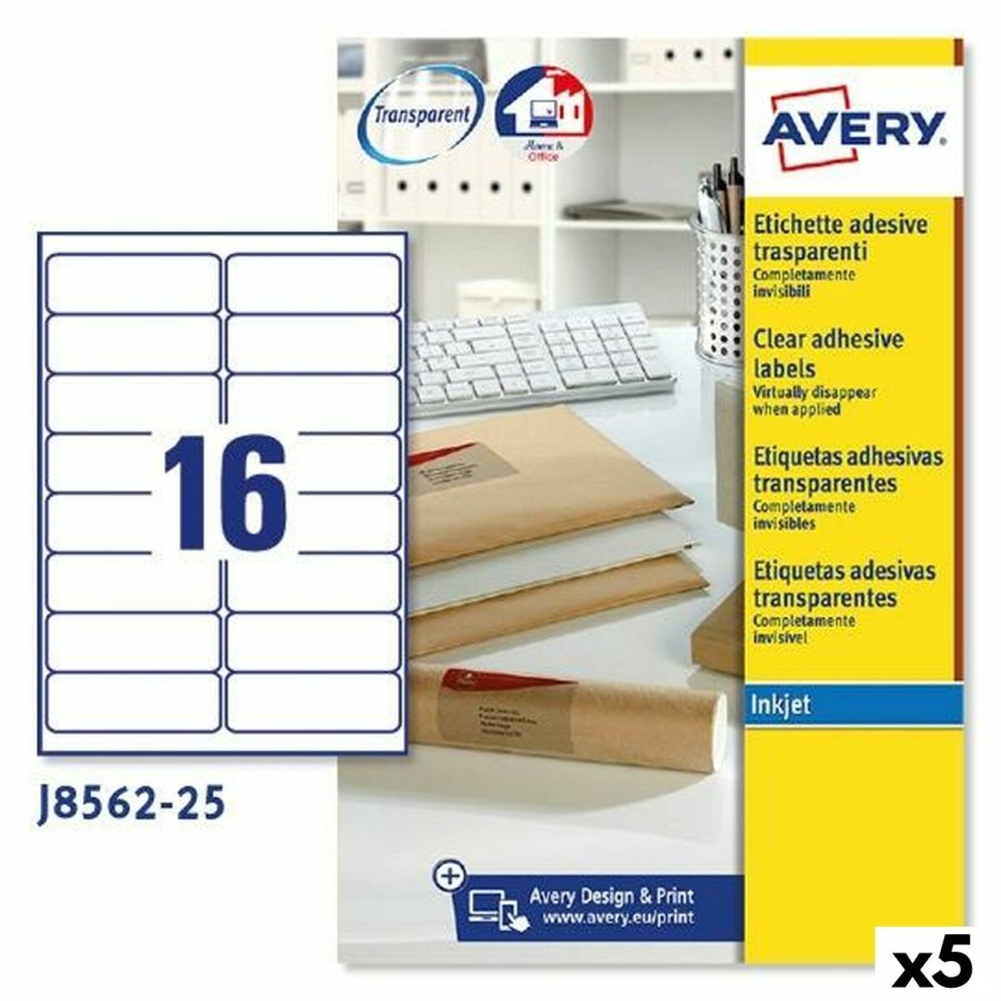 Printer labels Avery J8562 25 Ark 99,1 x 33,9 mm Gennemsigtig (5 enheder) #1