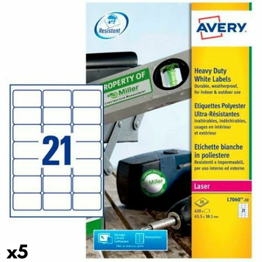 Printer labels Avery Hvid 20 Ark 63,5 x 38,1 mm (5 enheder) #1
