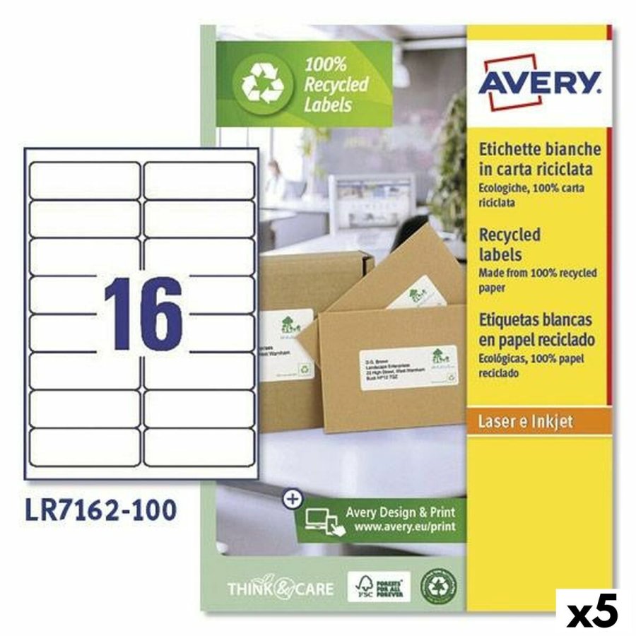 Printer labels Avery LR7162 Hvid 100 Ark 99,1 x 33,9 mm (5 enheder) #1