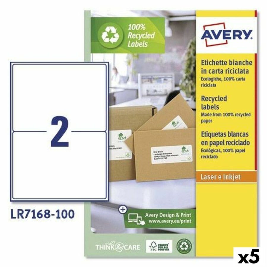 Printer labels Avery LR7168 Hvid 100 Ark 199,6 x 143,5 mm (5 enheder) #1