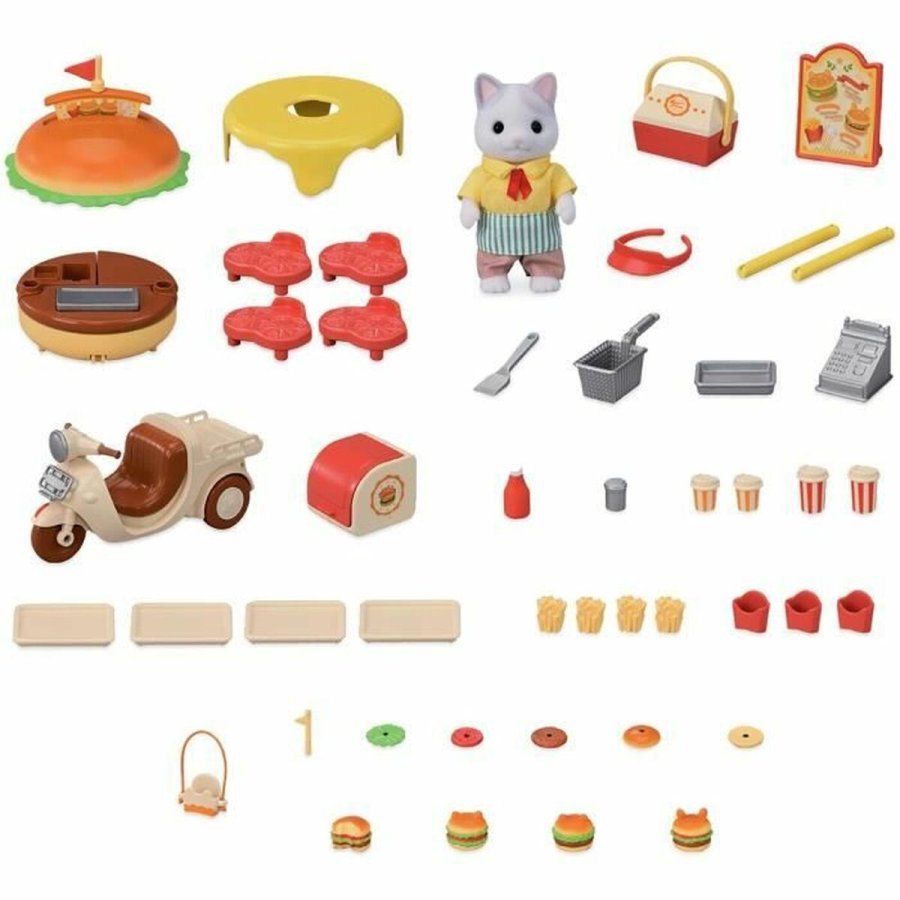 Tilbehr til dukkehus Sylvanian Families Puesto de hamburguesas - Papa Latte Cat y Scooter 30 Dele #3