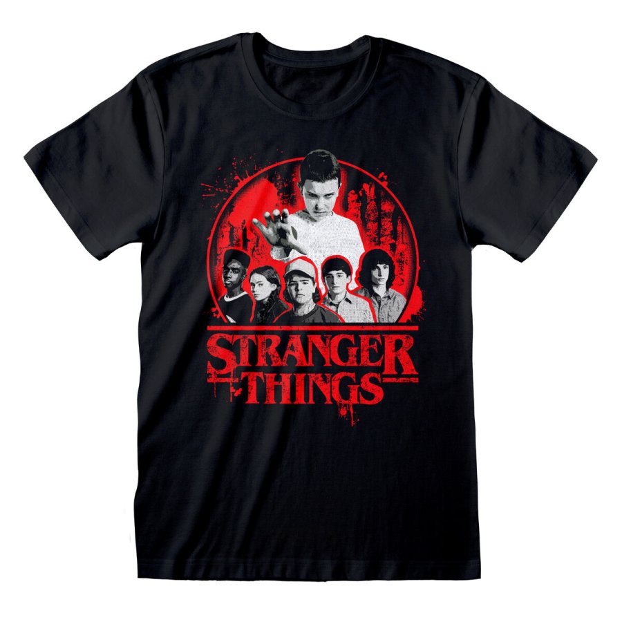 Kortrmet T-shirt Stranger Things Circle Logo Sort Unisex #1