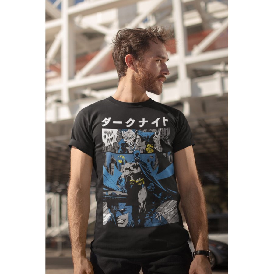 Kortrmet T-shirt Batman Manga Cover Sort Unisex #2