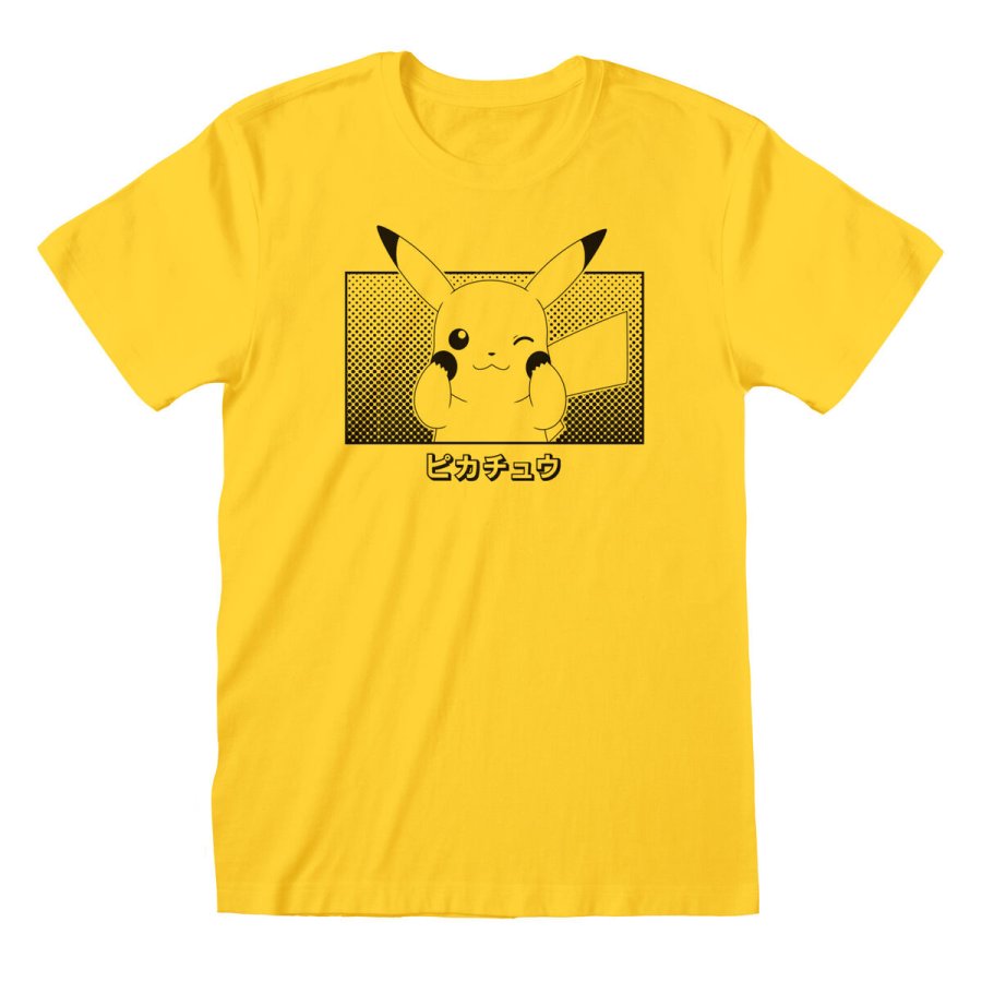 Unisex Kortrmet T-shirt Pokmon Pikachu Katakana Gul #1