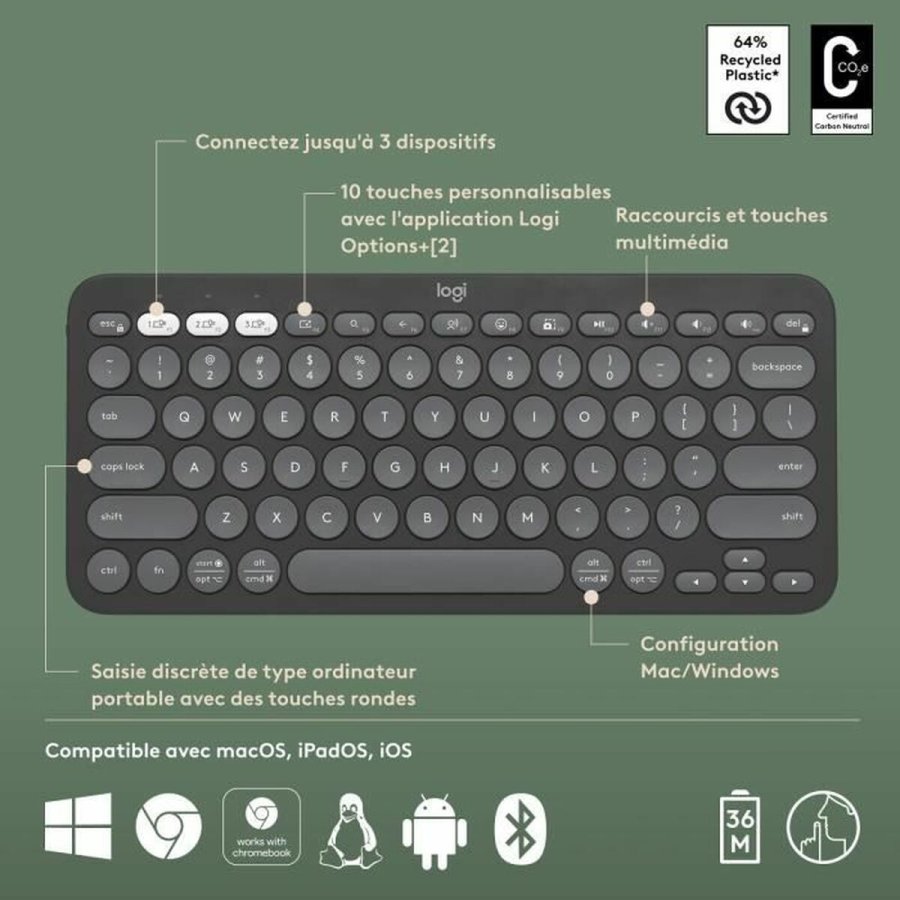 Bluetooth keyboard med tabletst�tte Logitech K380 Fransk Gr� Grafit M�rkegr� AZERTY #3