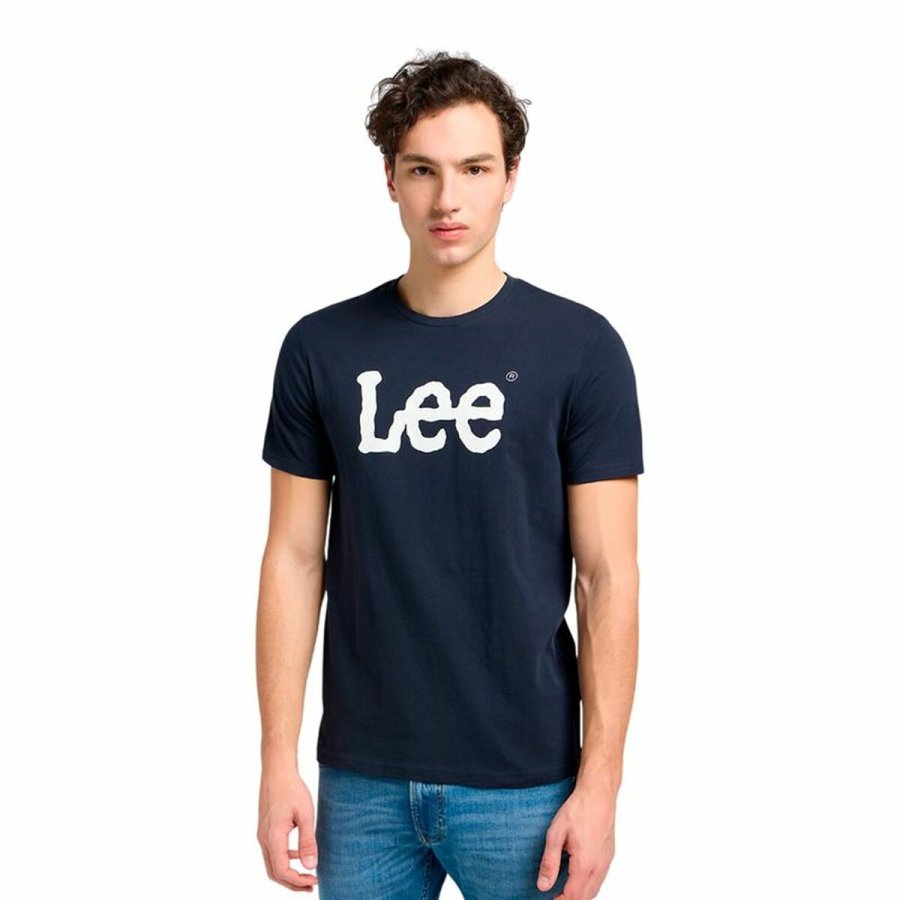 Kortrmet T-shirt til Mnd Lee Wobbly Logo Tee Marinebl #1