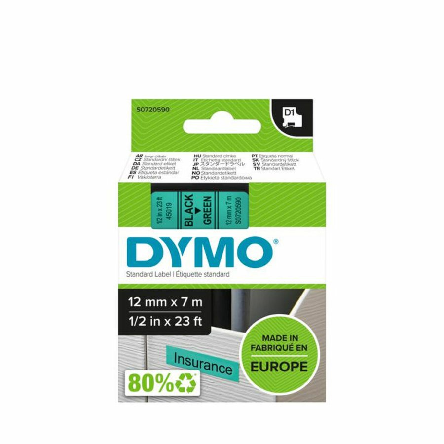 Lamineret tape Dymo S0720590 Sort/Grn #2