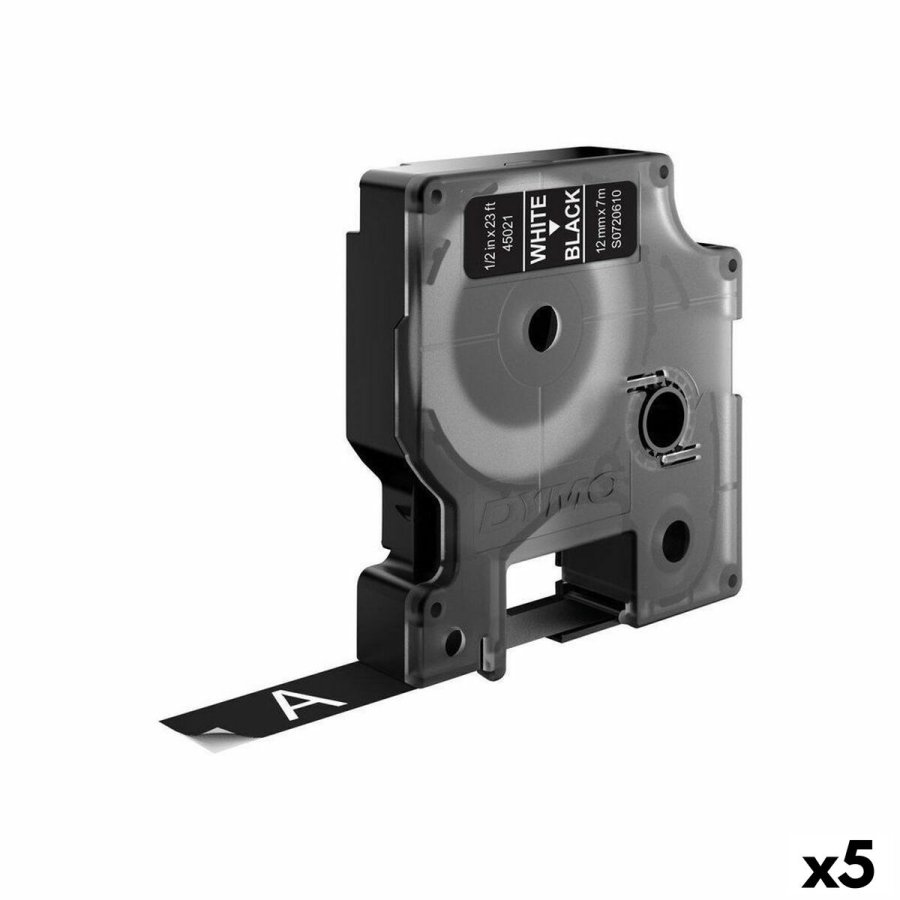 Lamineret tape til mrkningsmaskiner Dymo D1 45021 12 mm LabelManager Hvid Sort (5 enheder) #1