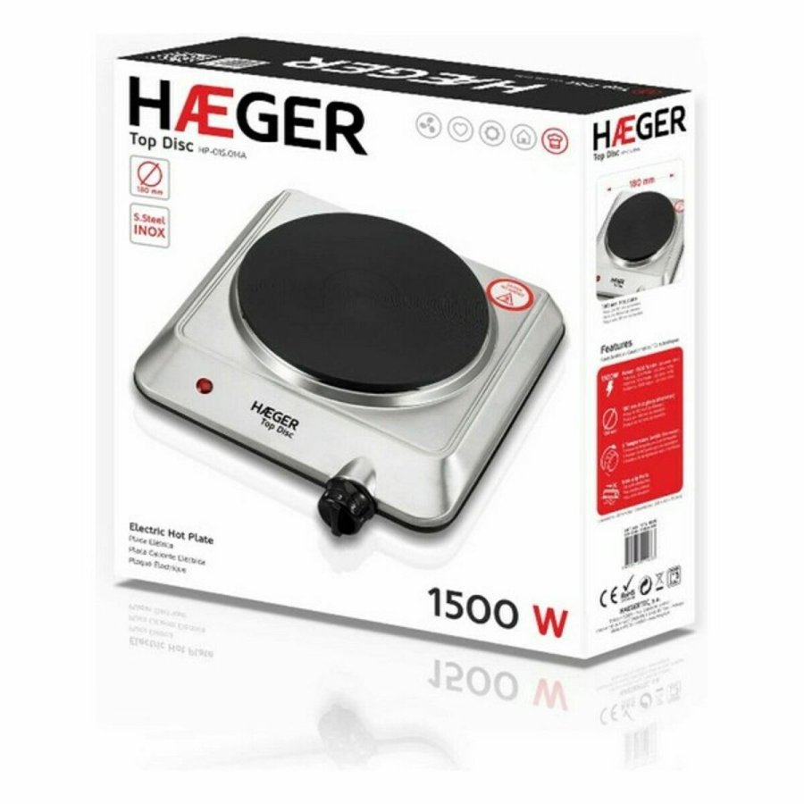 Elektrisk Varmeplade Haeger HP-01S.014A Rustfrit stl 1 Ildsted Sort Slvfarvet 1500W #3