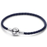 Armbnd til kvinder Pandora ROUND CLASP BLUE BRAIDED LEATHER BRACELET #1