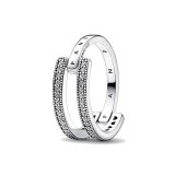 Ring til kvinder Pandora SIGNATURE LOGO & PAVE DOUBLE BAND - RING - SIZE 52 #1