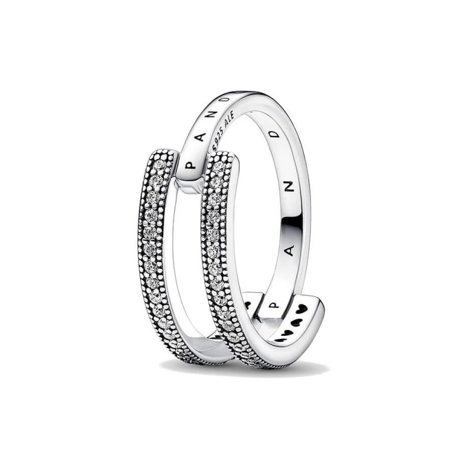 Ring til kvinder Pandora SIGNATURE LOGO & PAVE DOUBLE BAND - RING - SIZE 52 #1