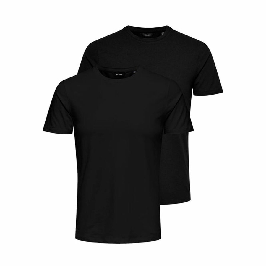 Kort�rmet T-shirt til M�nd Only & Sons basic Slim 2-Pack Sort 2 enheder (2 enheder) (L) #1