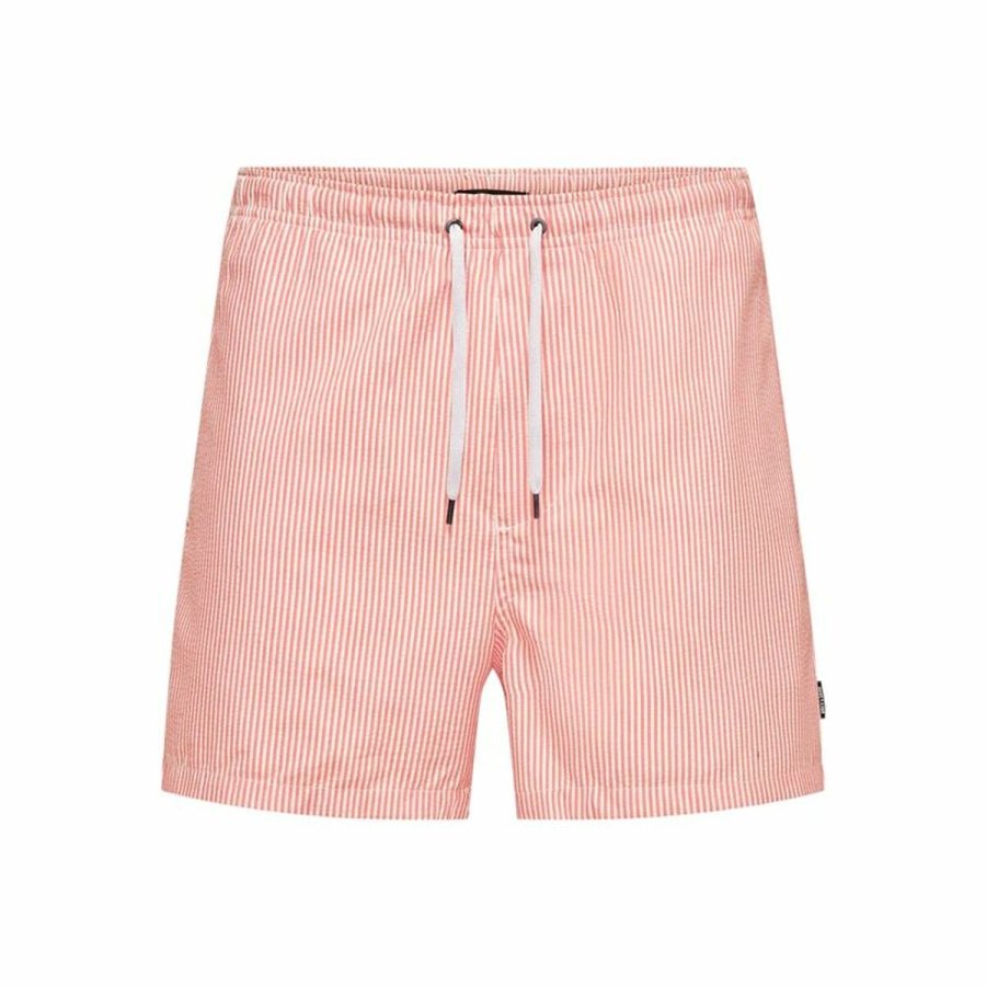 Badetj til Mnd Only & Sons Onsted Stripe Seersucker Pink #1
