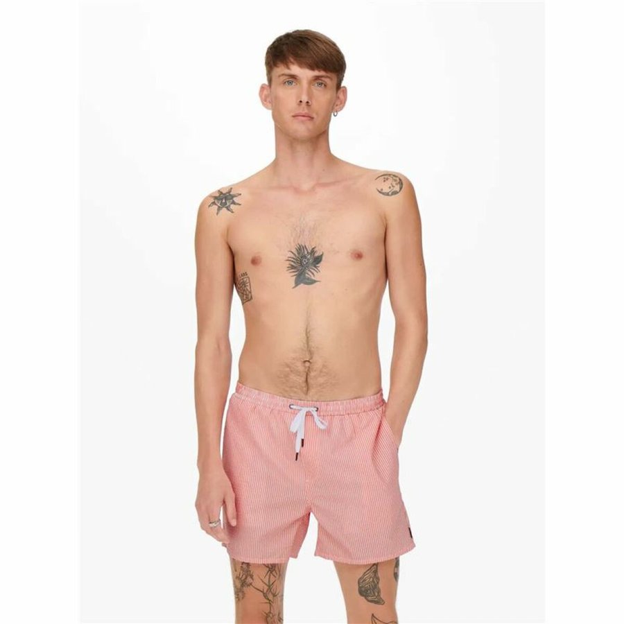 Badetj til Mnd Only & Sons Onsted Stripe Seersucker Pink #3