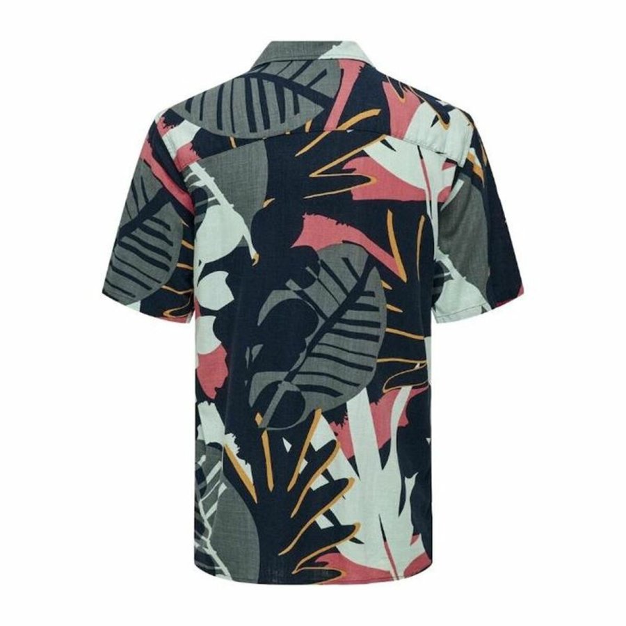 Skjorte Only & Sons Onsbertil Reg Visc Linen Navy Casual Kort slange #2