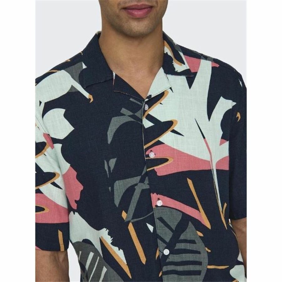 Skjorte Only & Sons Onsbertil Reg Visc Linen Navy Casual Kort slange #3