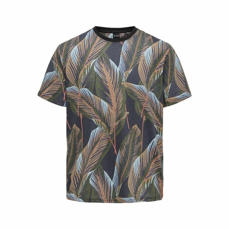 Kortrmet T-shirt til Mnd Only & Sons Onskobe Reg Banana Leaf Sort #1