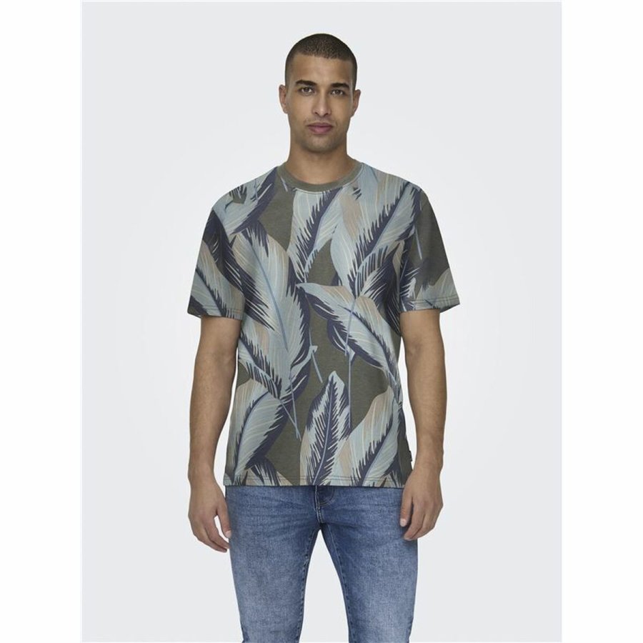Kortrmet T-shirt til Mnd Only & Sons Onskobe Reg Banana Leaf Oliven #3