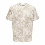 Kortrmet T-shirt til Mnd Only & Sons Onskash Reg Leaf Aop Beige #1