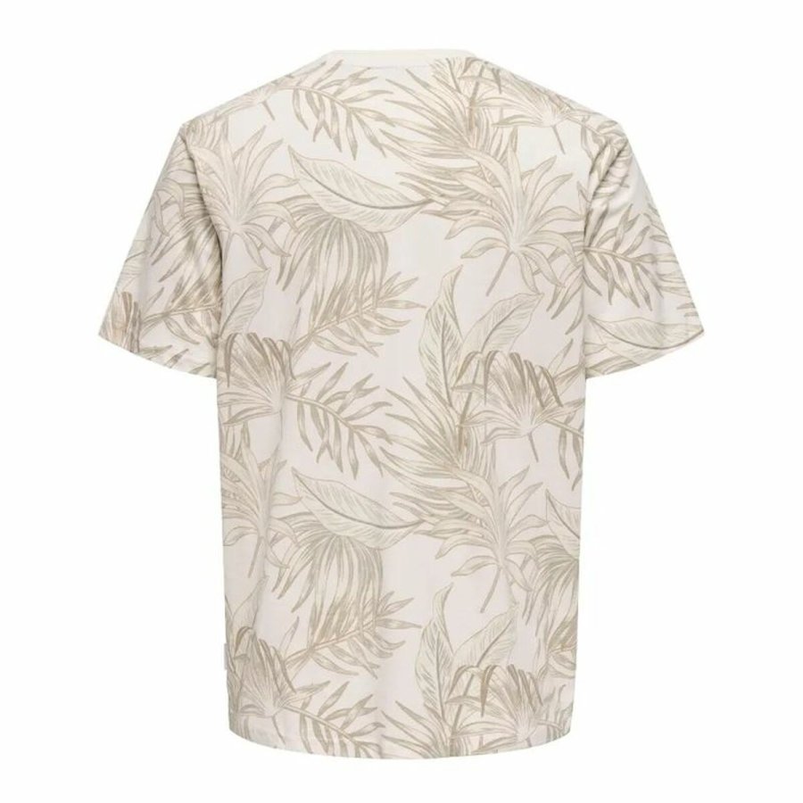 Kortrmet T-shirt til Mnd Only & Sons Onskash Reg Leaf Aop Beige #2