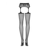Nylonstrmper med strmpebnd Obsessive S307 Sort S/M/L #5