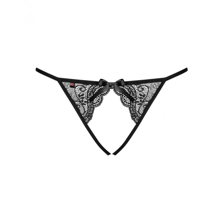 Knickers Obsessive Miamor crotchless panties L/XL Sort Snrebnd #1