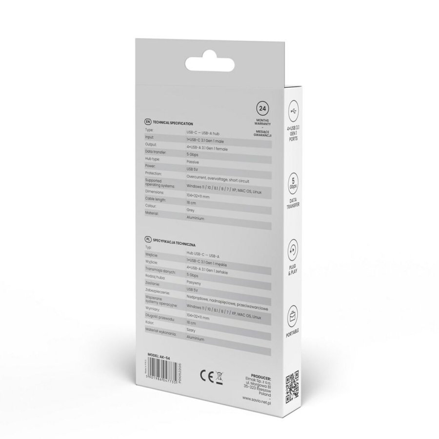 4-Port USB-C Hub Savio AK-54 Gr #5