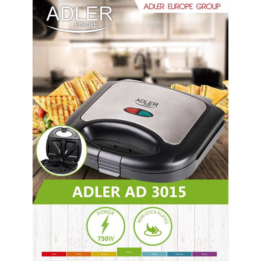 Sandwich Maker Adler AD 3015 Sort Multifarvet Slvfarvet 750 W #13
