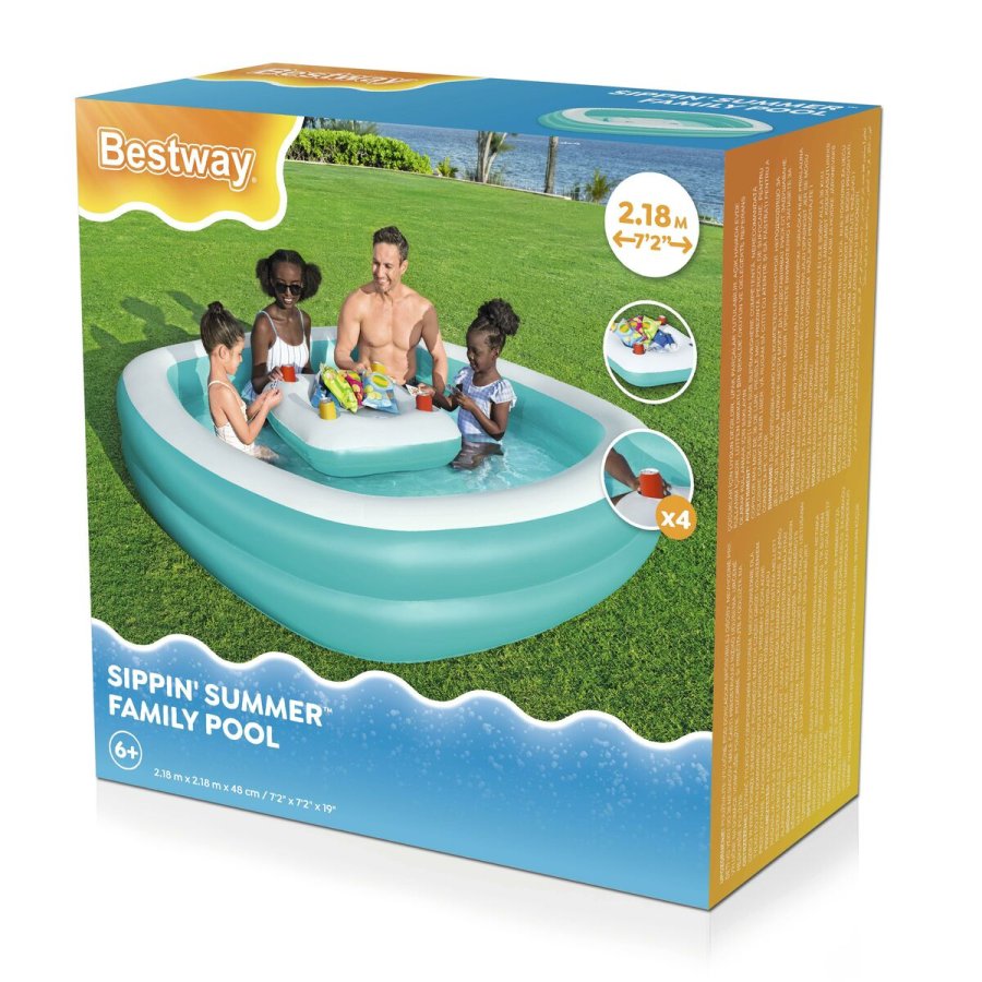 Bestway Oppustelig Brnepool 2 Kamre Familie Flydende Bord 218x218x48 cm +6 r 54446 #3