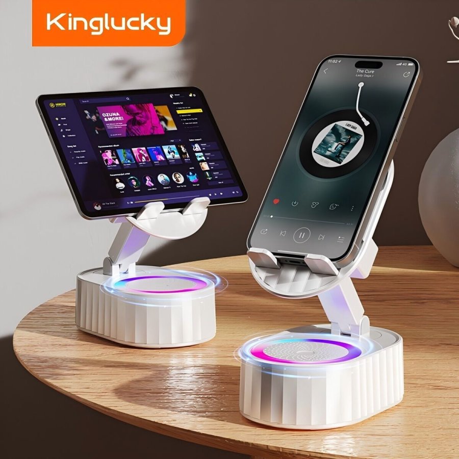 Smartphoneholder med h�jttaler Kinglucky ZJ-016 Hvid 5W #3
