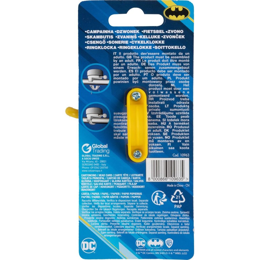 Ringeklokke til brnecykel Batman CZ10963 Sort/Gul #4