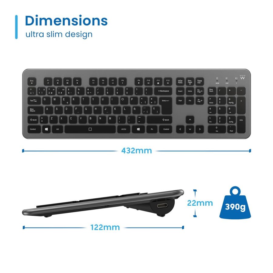 Tastatur Ewent EW3296 Sort Gr� Spansk qwerty AZERTY #7