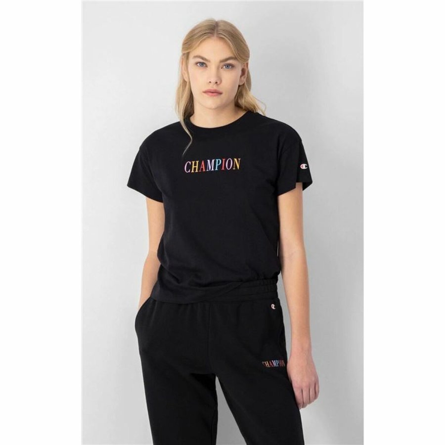 Kort�rmet T-shirt til Kvinder Champion Crewneck Croptop Sort #2