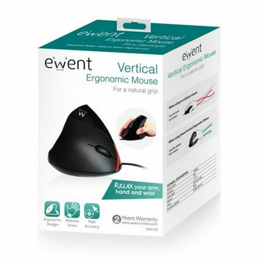 Ergonomisk optisk mus Ewent EW3156 1000 dpi USB Sort Sort/Rd Rd/Sort #7