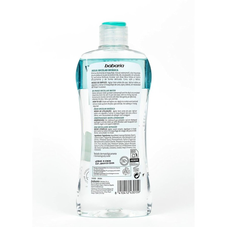 Bifasisk Ansigt Makeupfjerner Babaria Micellar vand Aloe Vera (400 ml) #3