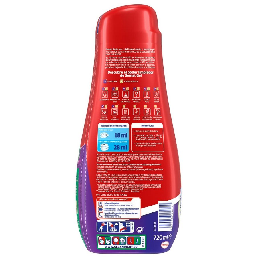 Opvaskemiddel Somat Citron 720 ml Alt i en 40 vask #5
