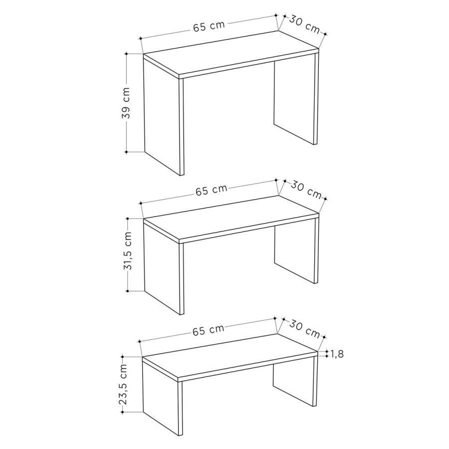 St med 3 borde Alexandra House Living Hvid Tr MDP 32 x 65 x 30 cm 24 x 65 x 30 cm 39 x 65 x 30 cm #4