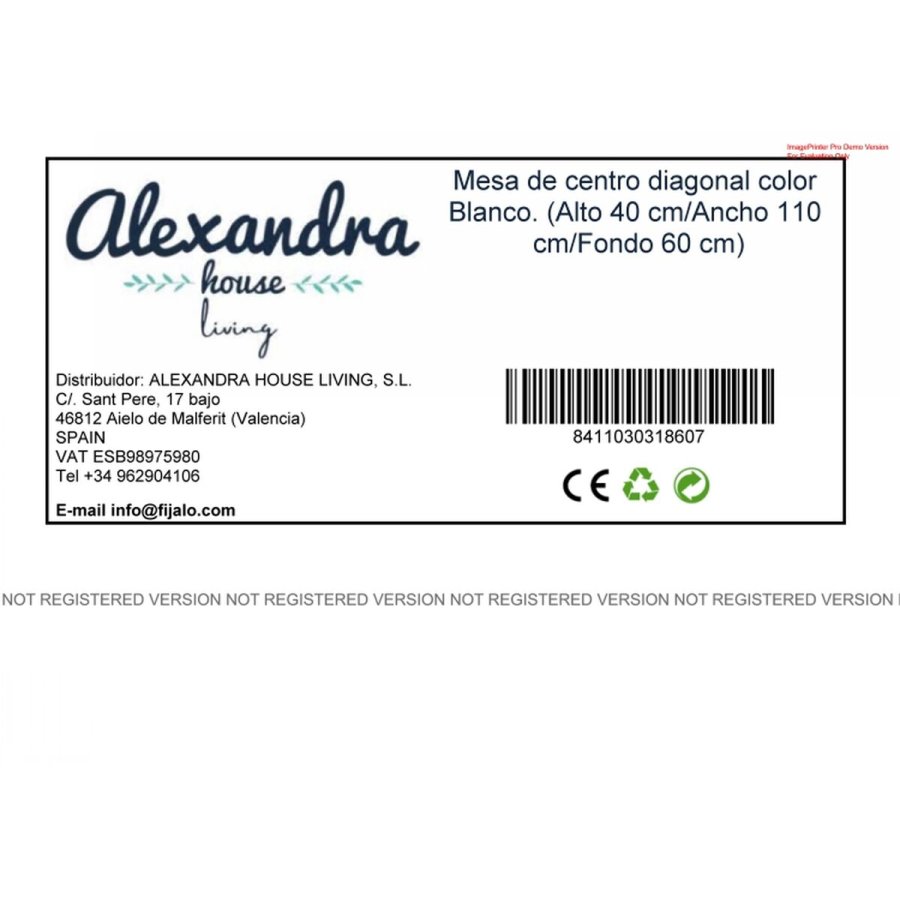 Sofabord Alexandra House Living Diagonal Hvid Tr MDP 110 x 40 x 60 cm #2