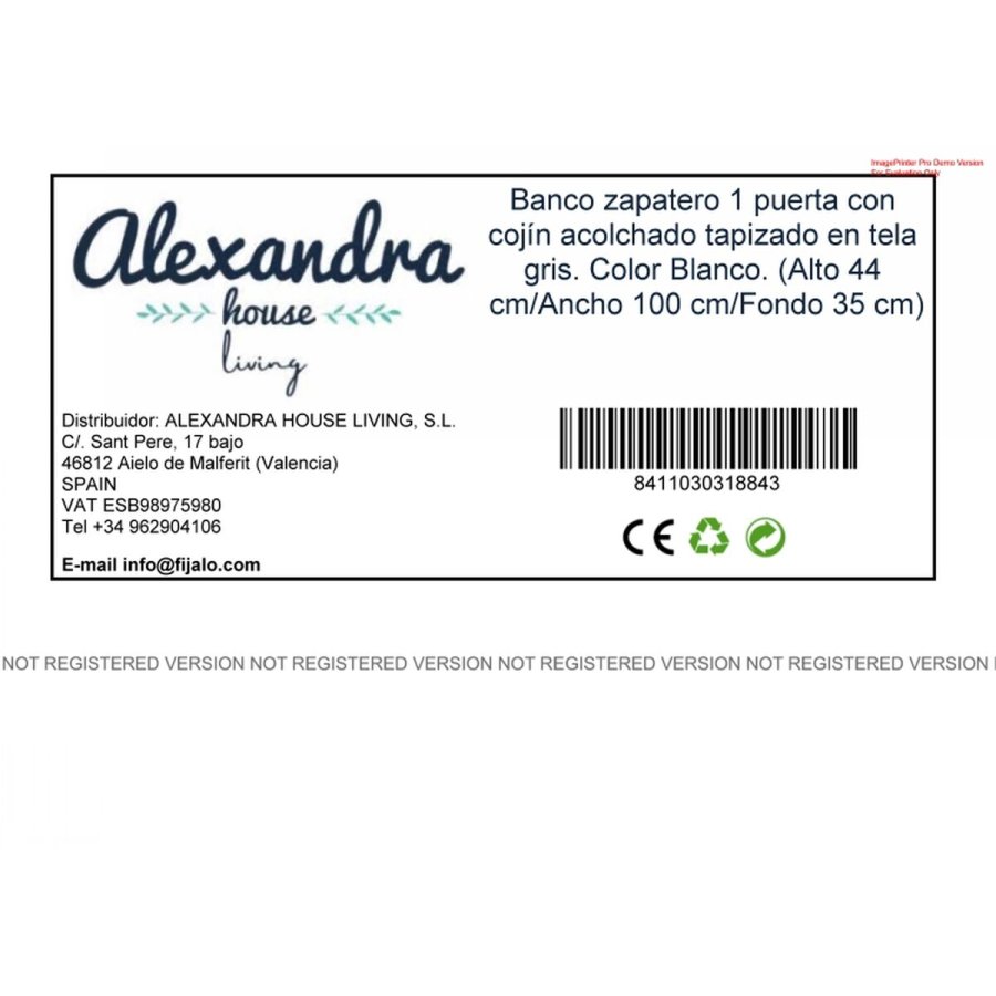 Skobnk Alexandra House Living Hvid Gr 100 x 44 x 35 cm 2 Hylder 1 dr #29