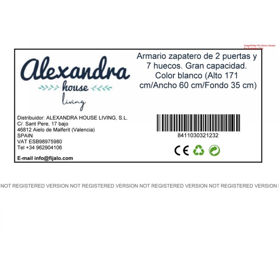 Skoskab Alexandra House Living Hvid 59 x 171 x 35 cm 2 dre 7 Hylder #22