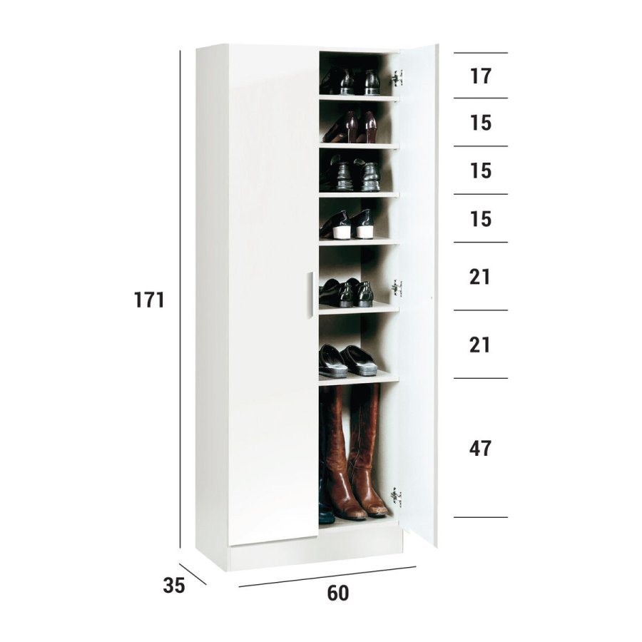 Skoskab Alexandra House Living Hvid 59 x 171 x 35 cm 2 dre 7 Hylder #15