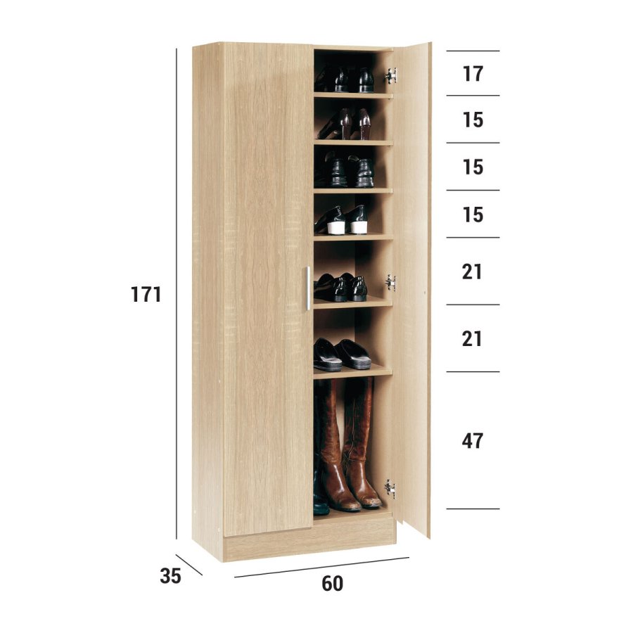 Skoskab Alexandra House Living Lys brun 59 x 171 x 35 cm 2 dre 7 Hylder #15